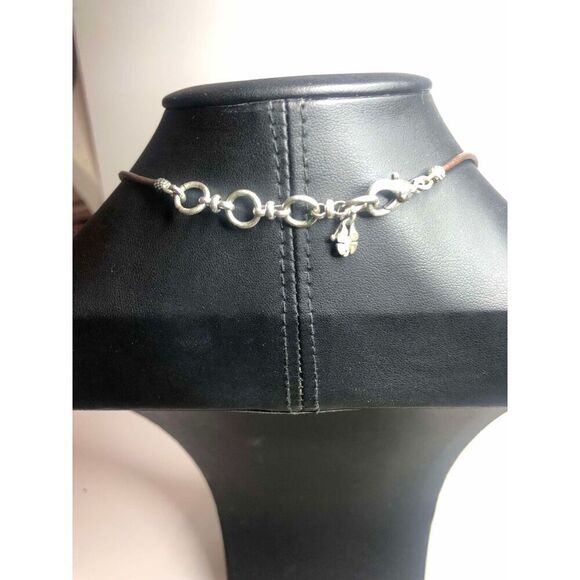 1328  Lucky brand silver tone leaf CZ drop pendant cord necklace 18" - Picture 3 of 3